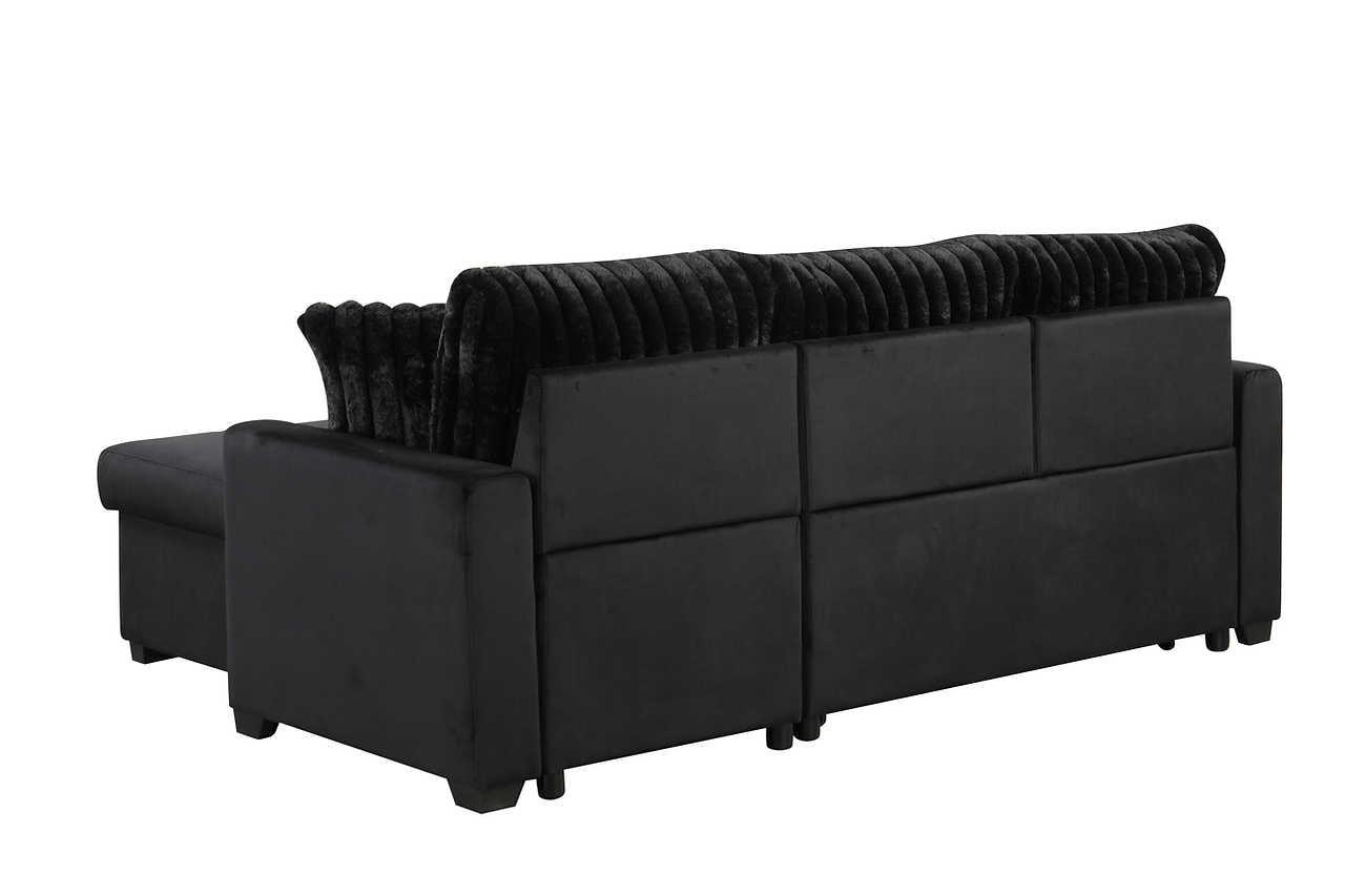 Nori Black Upholstered Sectional w Pull-Out Bed