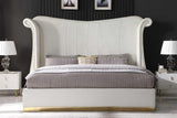 Luna Cream 66"H Velvet Upholstered Wingback Platform Queen Bed