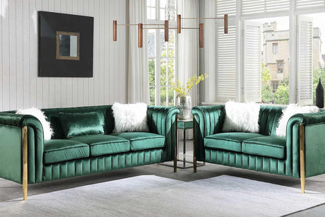 Fara Green/Gold With Silver Modern Contemporary Wood, Engineered Wood Velvet Sofa&Loveseat - Ella Furniture