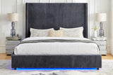 Belinda Grey LED Upholstered Platform King Bed