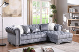 Yaz Grey Modern Contemporary Wood, Engineered Wood Velvet Tufted Sectional - Ella Furniture