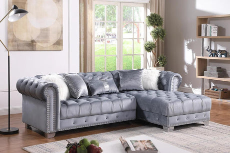Yaz Grey Modern Contemporary Wood, Engineered Wood Velvet Tufted Sectional - Ella Furniture