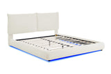 Zima White LED Upholstered Platform King Bed