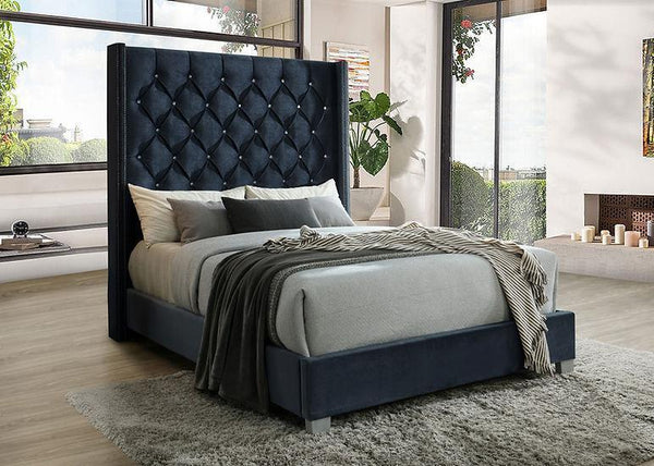 Beverly Black Velvet Upholstered Tufted Panel Queen Bed
