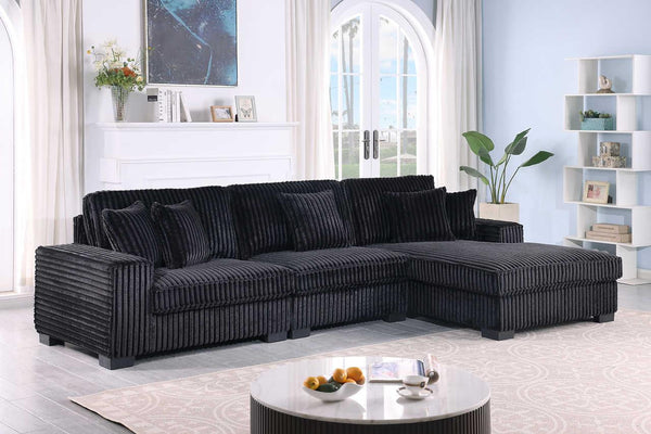 Comfy II Black Velvet 3-Piece Sectional