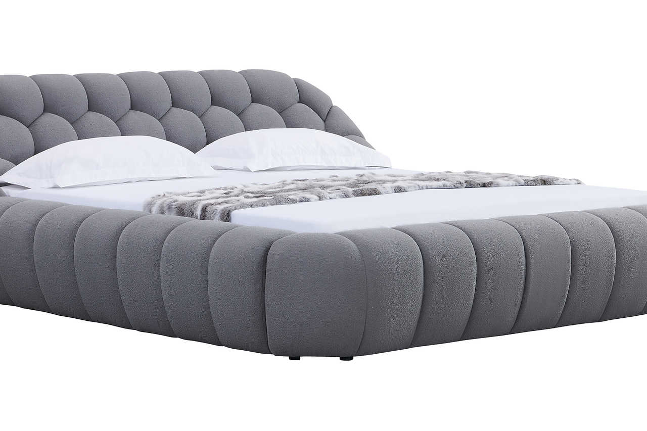 Bubbles Gray Upholstered Platform Queen Bed