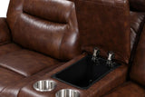 Rosewood Brown Wood Faux Leather (3Pcs Power Reclining Sofa, Loveseat And Recliner) - Ella Furniture
