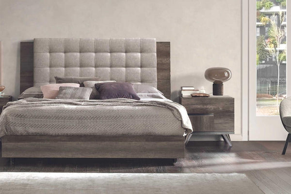 Medea II Vintage Oak Upholstered Italian Queen Bed