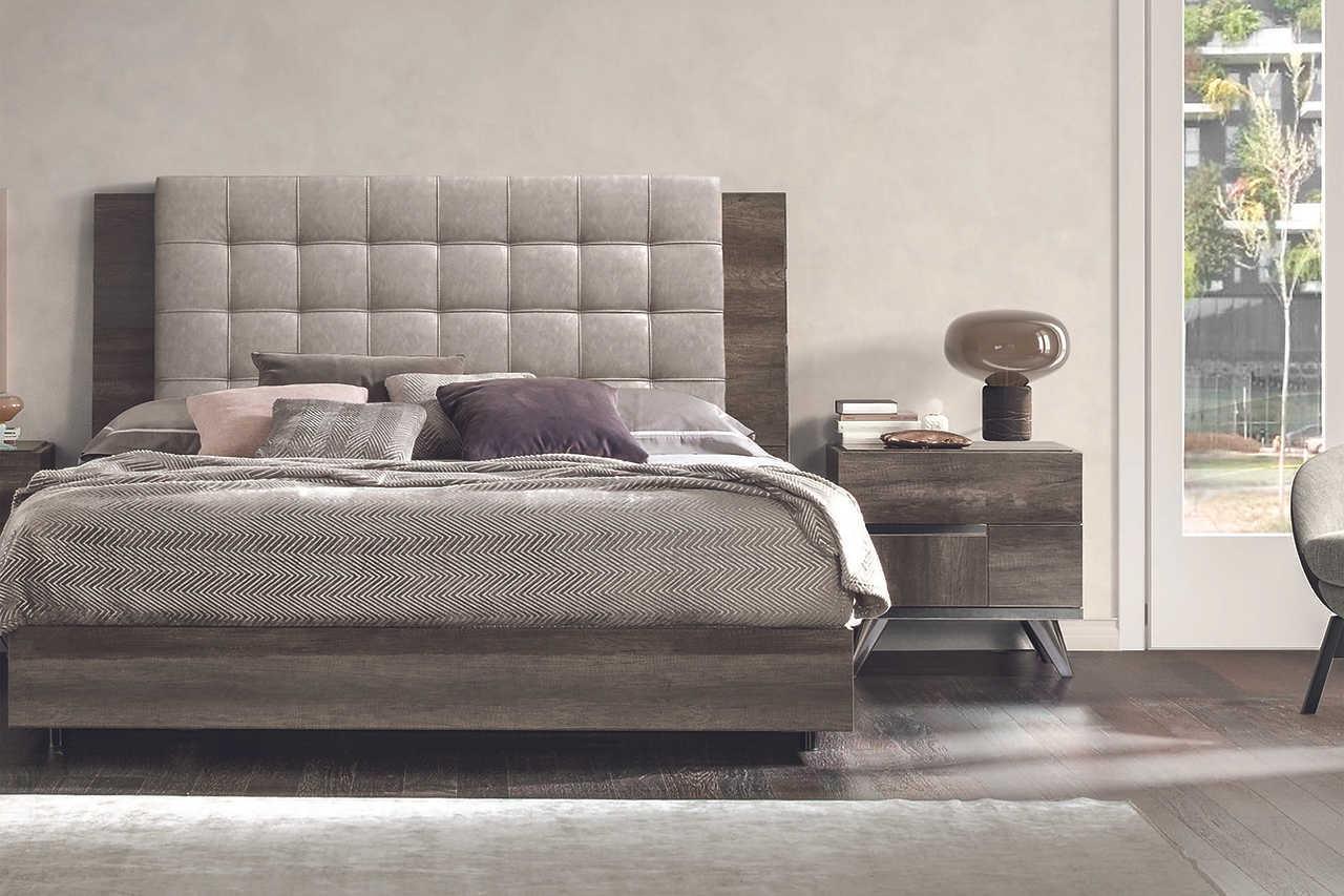 Medea II Vintage Oak Upholstered Italian Queen Bed