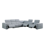 Franco 7-Piece Light Blue Italian Leather Match Power Reclining Sectional with 3 Power Seats and Storage Console view 3