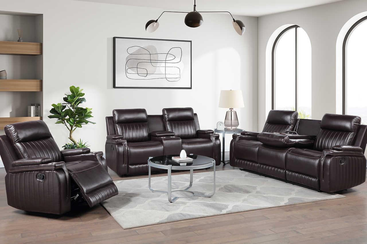 Ethan Brown Air Leather 3-Piece Reclining Set