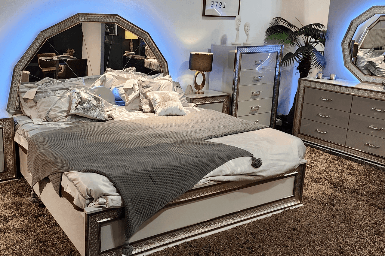 Dubai Metallic Silver LED Panel Bedroom Set