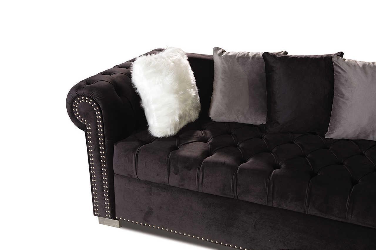 Milan Black Velvet Tufted Sectional