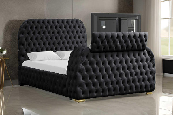 Royal Black Upholstered Tufted Platform Queen Bed