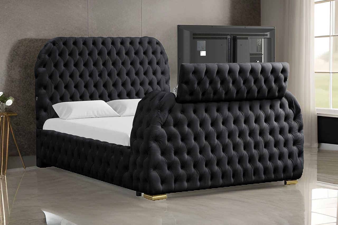 Royal Black Upholstered Tufted Platform King Bed
