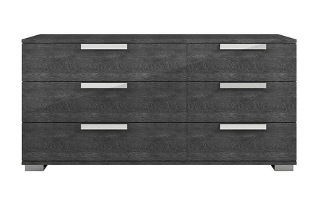 Sarah Rhombus Grey Contemporary Wood High Gloos Lacquer Metallic Accents 5-Drawers Chest - Ella Furniture