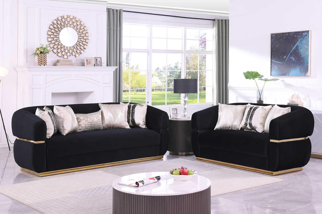 Carmela Black Velvet Living Room Set