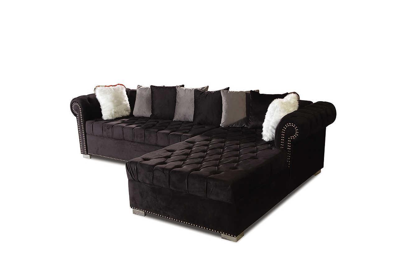 Milan Black Velvet Tufted Sectional