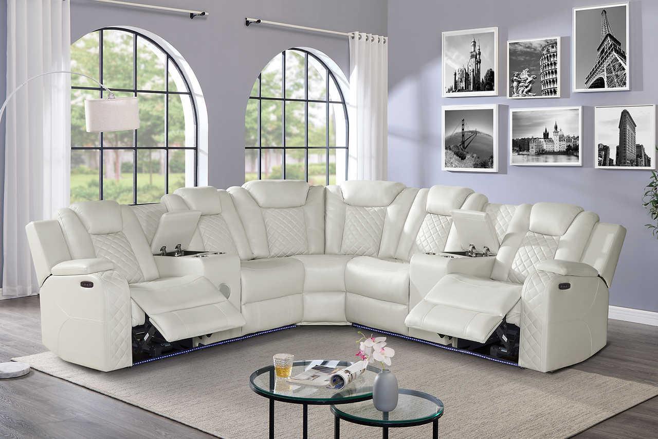 Eclipse Sand Leather 3-Piece Power Reclining Sectional