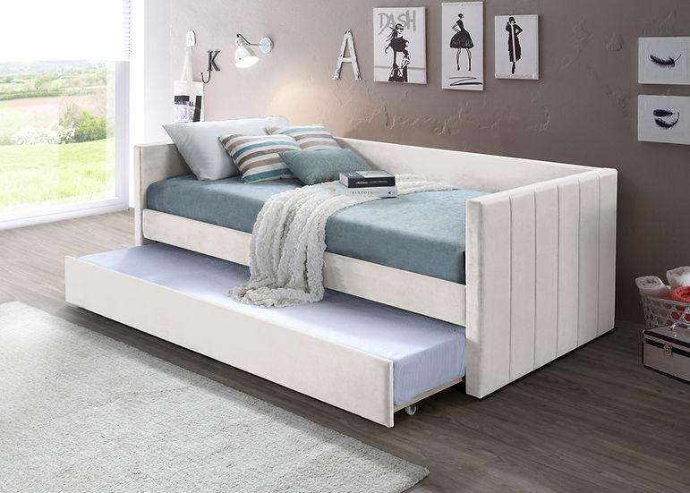 Vivi Beige Upholstered Twin over Twin Daybed with Trundle