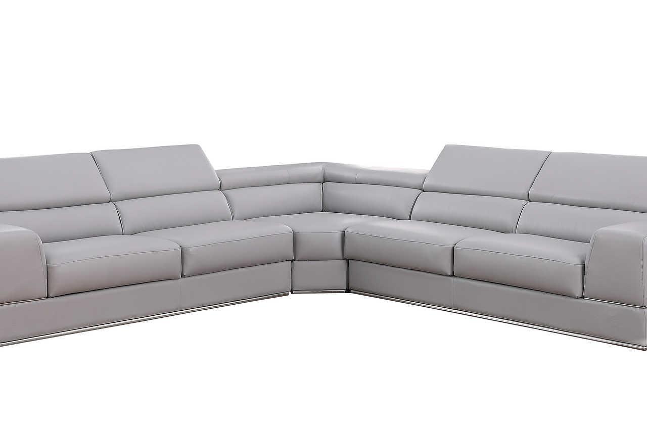 Pella Light Grey Leather Sectional