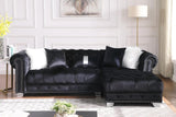 Yaz Black Modern Contemporary Wood, Engineered Wood Velvet Tufted Sectional - Ella Furniture