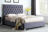 Rose Grey/Chrome 55"H Modern Solid Wood Velvet Upholstered Tufted Platform King Bed - Ella Furniture