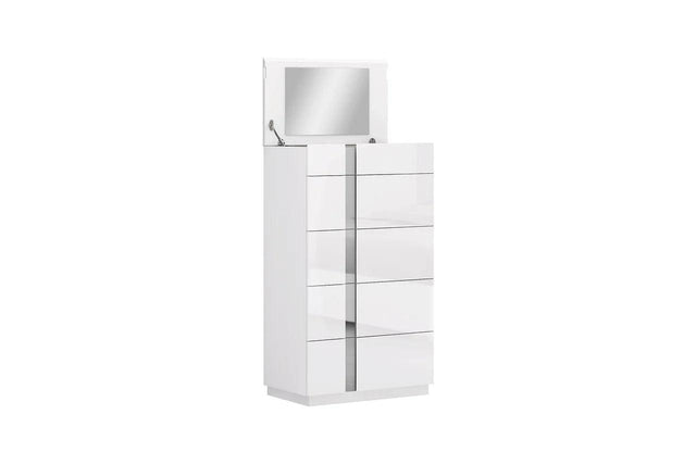 Chloe White Modern Contemporary High Gloss 5-Drawers Chest - Ella Furniture