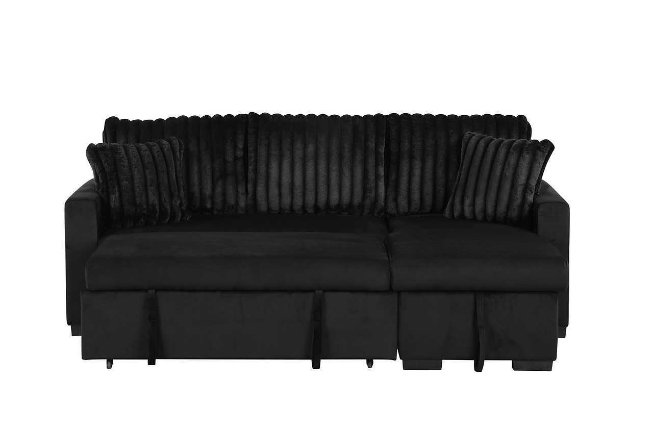 Nori Black Upholstered Sectional w Pull-Out Bed