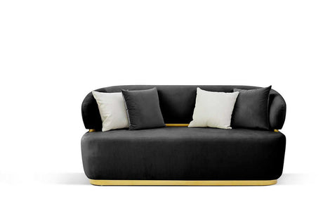 Eden Black/Gold Modern Contemporary Wood And Metal Velvet Upholstered Sofa&Loveseat - Ella Furniture