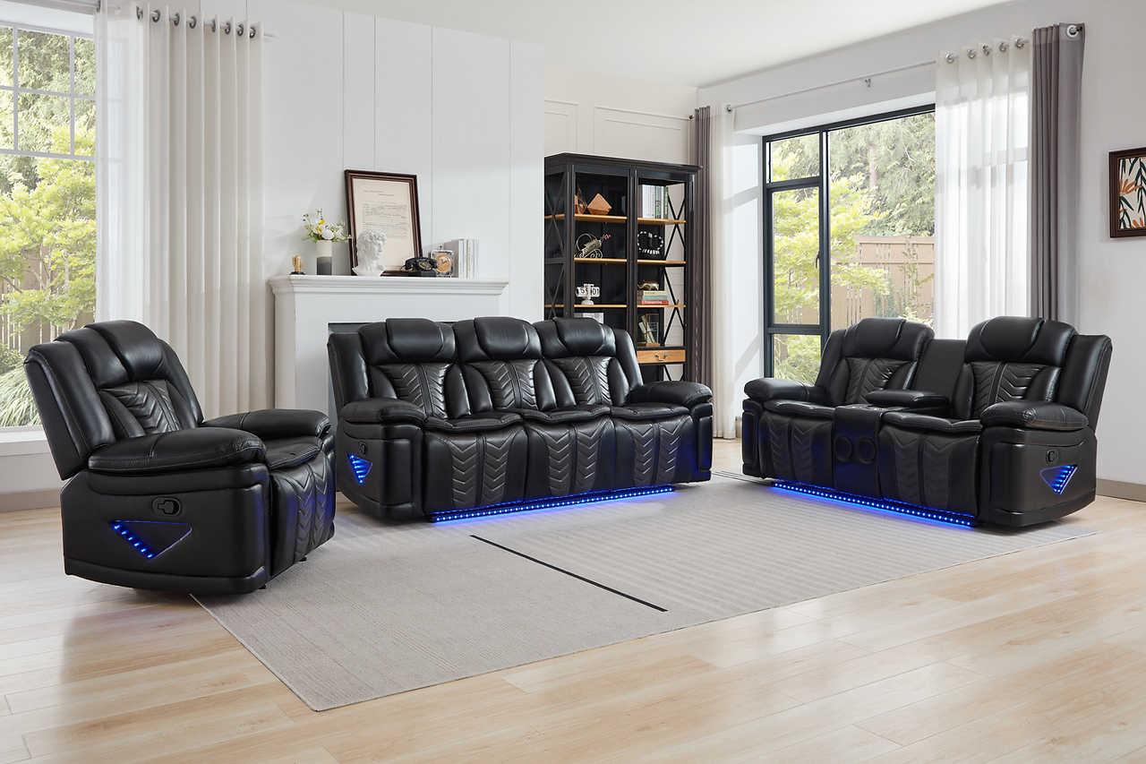 Innova Black Air Leather 3-Piece Reclining Set