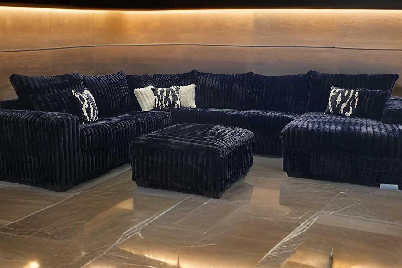Texan Black Corduroy Ottoman