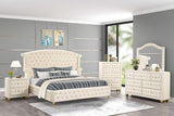 Olivia Beige Upholstered Tufted Wingback Platform Queen Bed