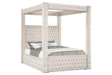 Mansion Beige Upholstered Tufted Canopy Platform Queen Bed
