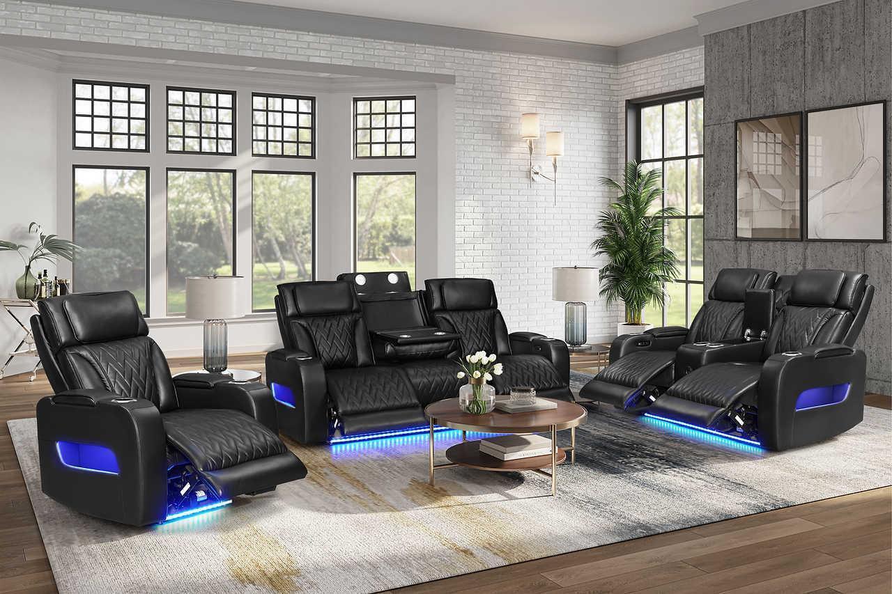 Skyline Black Leather 2-Piece Power Reclining Set