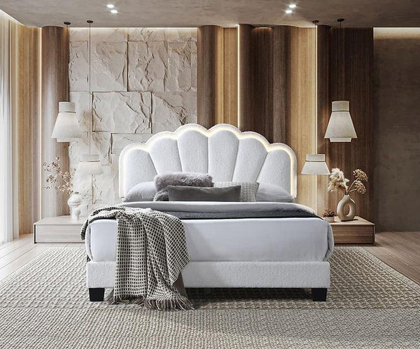 Gul Cream Upholstered Platform Queen Bed