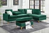 Joy Green Modern Velvet Upholstered Tufted Drop-down Storage Sectional with Ottoman - Ella Furniture