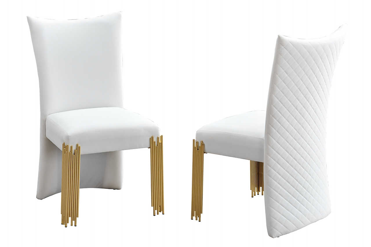 Glamor White Gold Velvet Dining Room Set