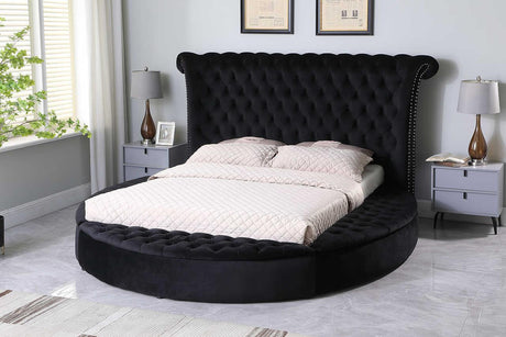 Lux Black Modern Velvet Tufted Queen Bed - Ella Furniture