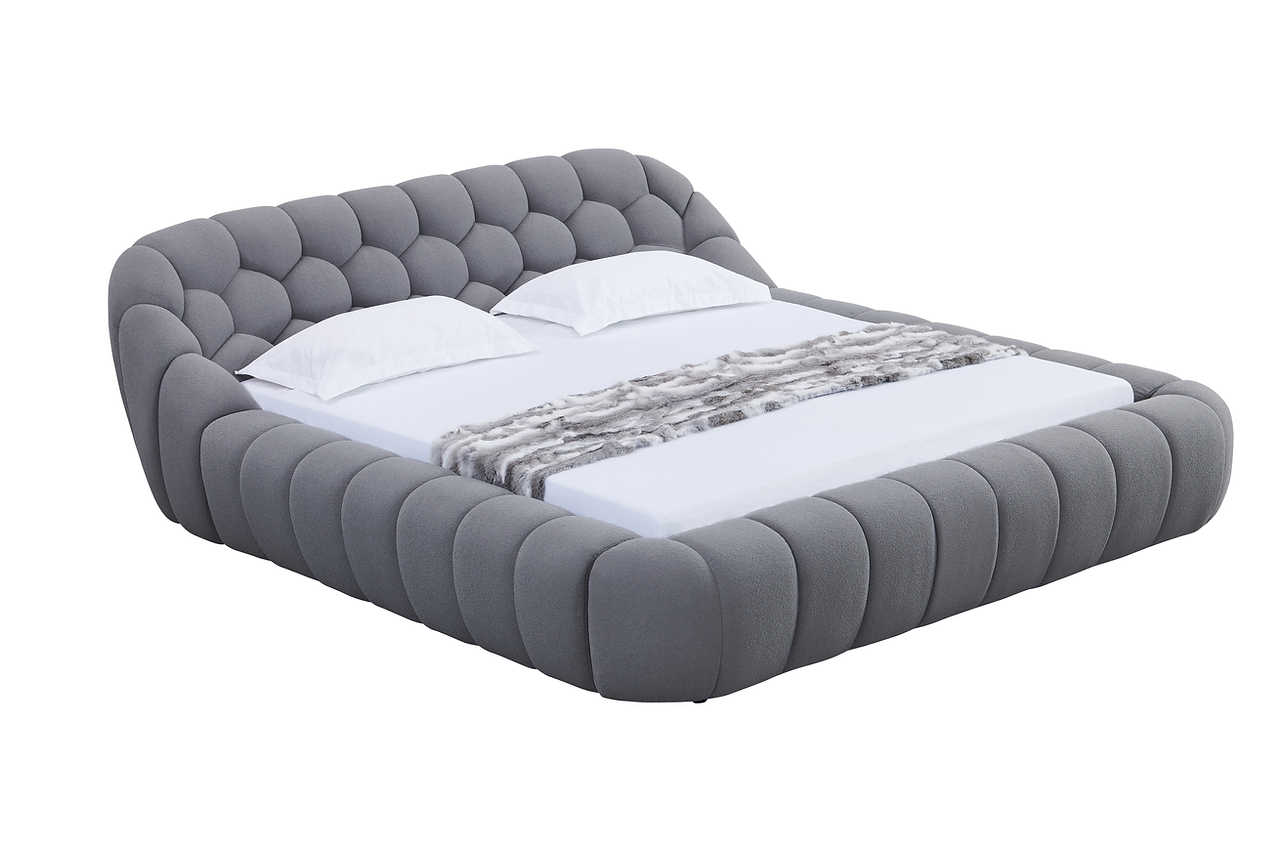 Bubbles Gray Upholstered Platform King Bed