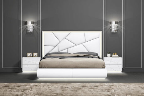 Lea White Modern Contemporary High Gloss Pine Wood Platform LED Panel Bedroom Set - Ella Furniture