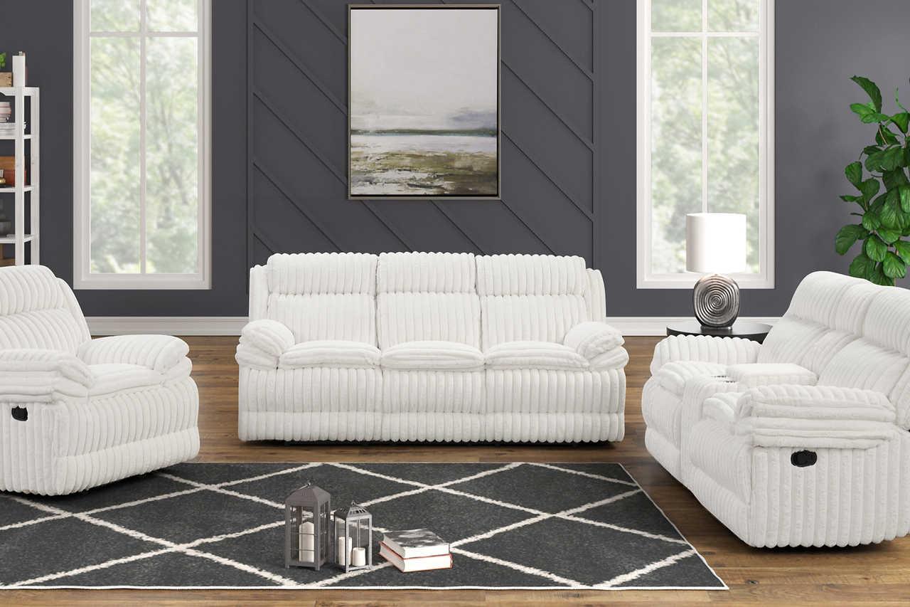 Melow White Fabric 3-Piece Reclining Set