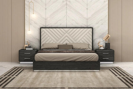 Dion Dark Gray Modern Contemporary High Gloss Pine Wood 2-Drawers Nightstand - Ella Furniture