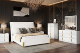 Glamor White Velvet Upholstered Sleigh Panel Bedroom Set