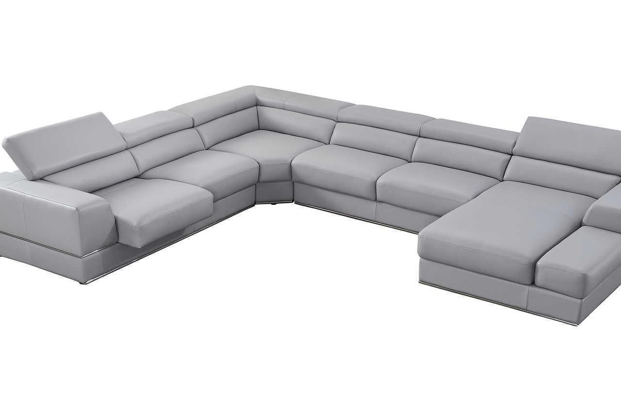 Pella Light Gray Leather RAF Sectional