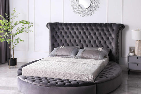 Lux Grey Modern Contemporary Solid Wood Velvet Upholstered Tufted Storage King Bed - Ella Furniture