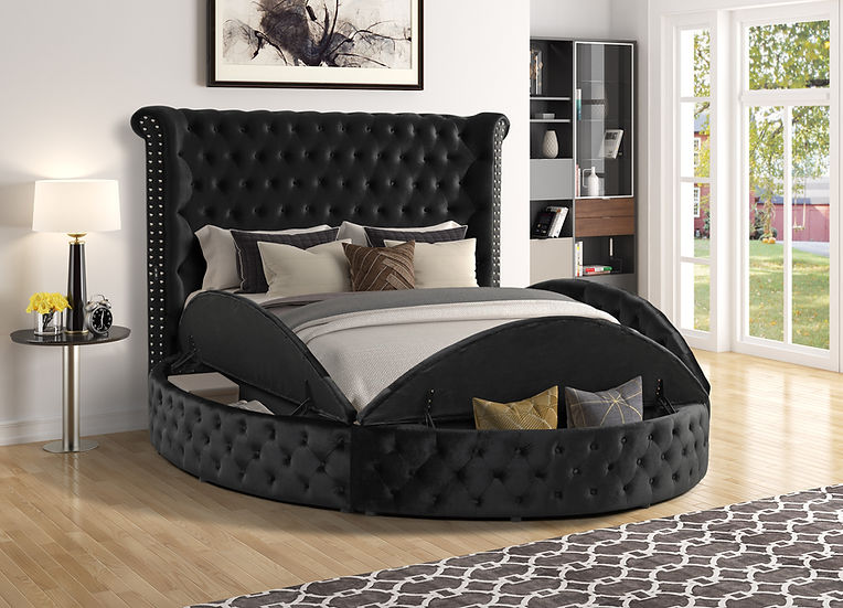 Lux II Black Velvet Upholstered Tufted King Bed