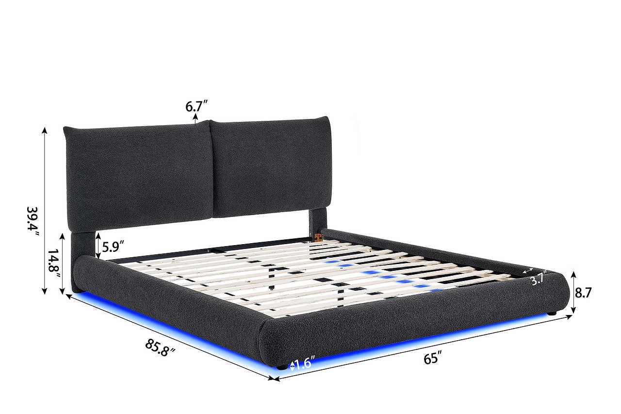 Zima Grey LED Upholstered Platform King Bed