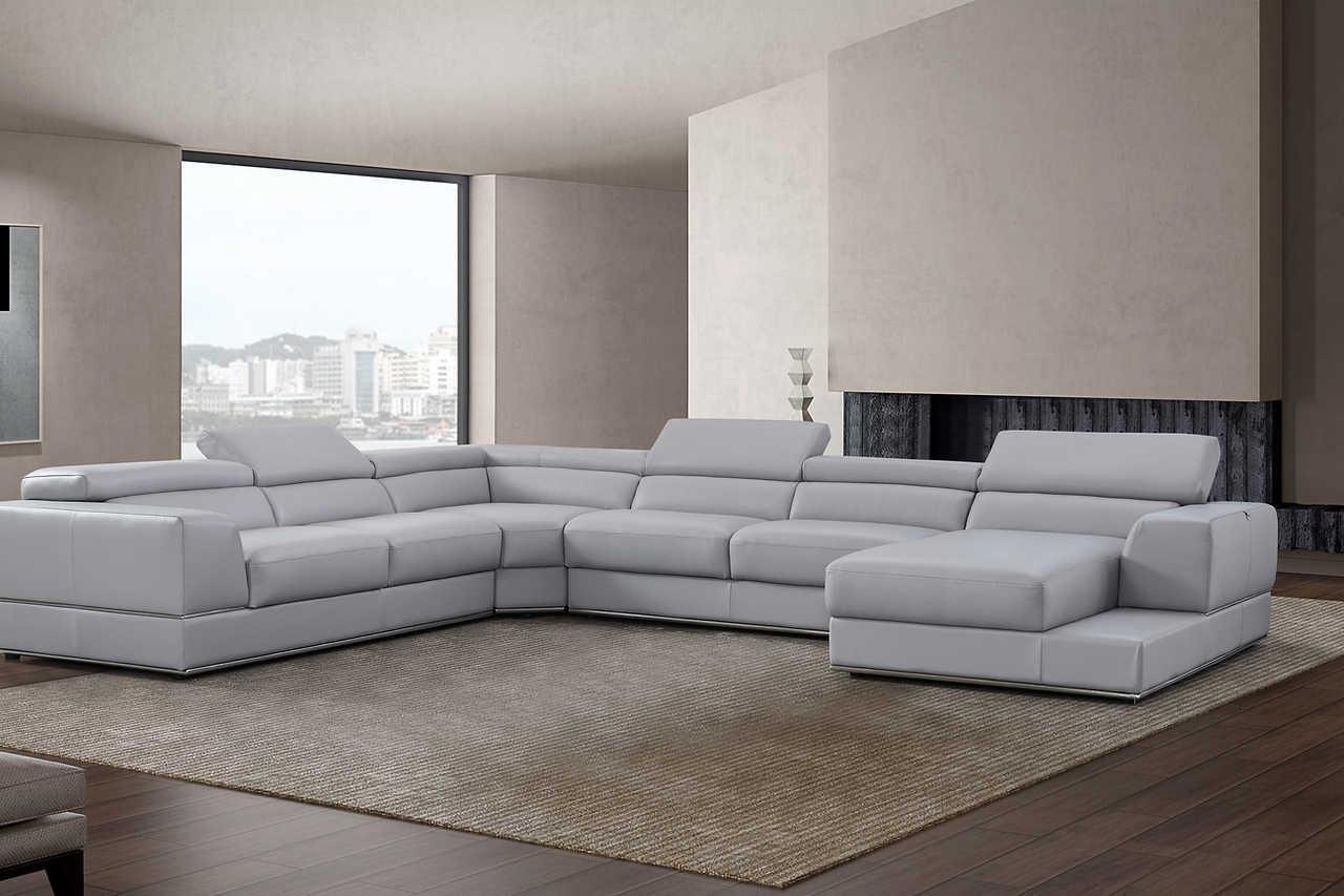 Pella Light Gray Leather RAF Sectional