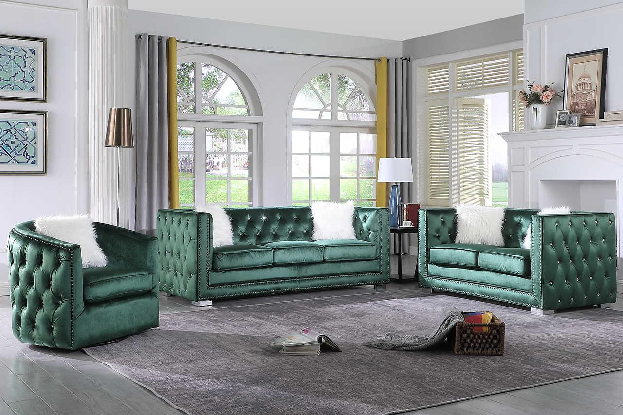 Paris Green Velvet Living Room Set